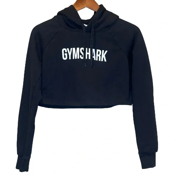 (Sold) Gymshark Cropped Pullover Hoodie-Black-Spellout Graphic-Small - Picture 2 of 13